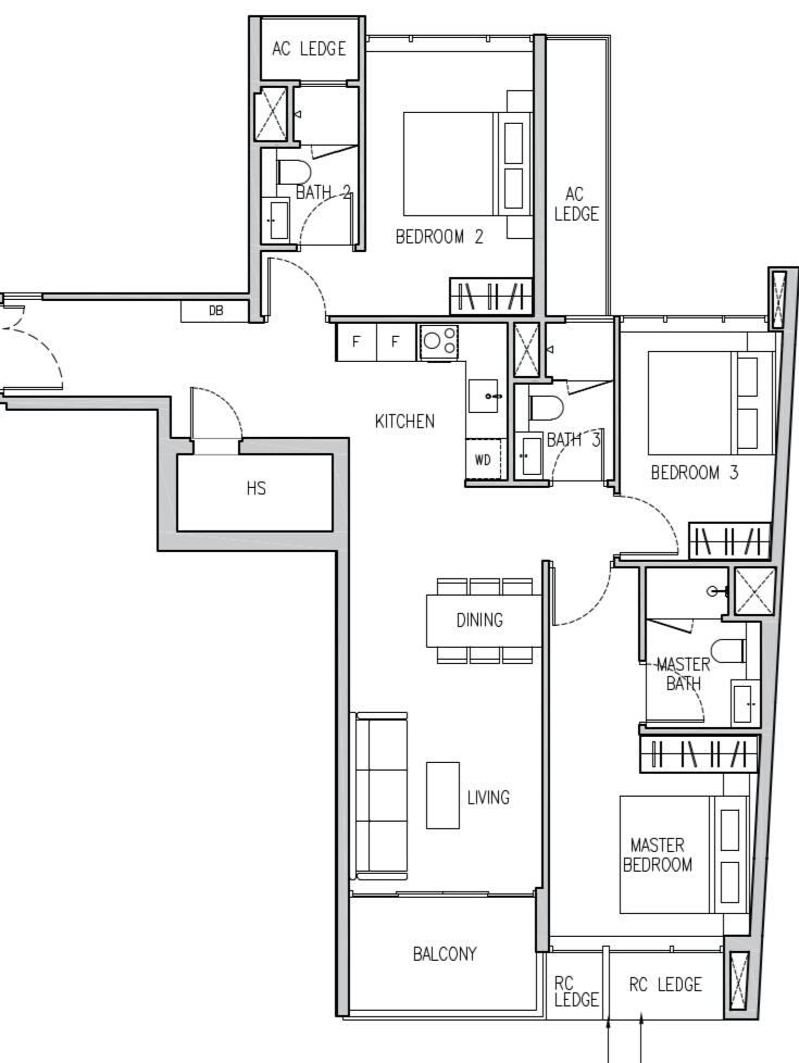 Stack 02: 3 bedrooms - 1130 sqft (105 sqm)