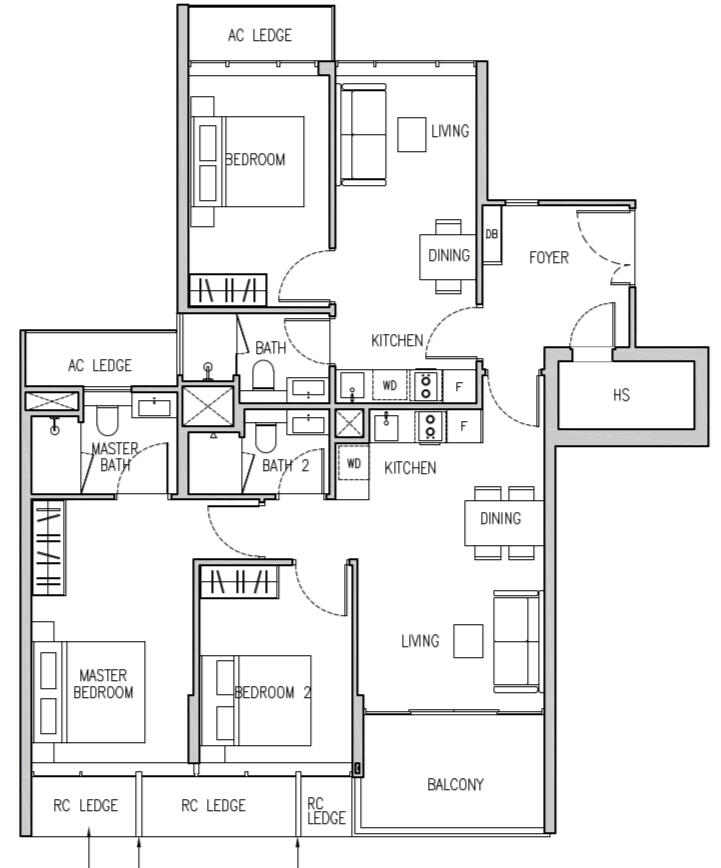 Stack 01: 3 bedrooms - Dual key - 1216 sqft (113 sqm)